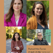 Portraitfotos Angebot Collage mit vier Porträtfotos zur Ankündigung: Portrait Mini Termin. 21 April & 8. Mai „viertel zwei“, 7 Mai Perchtoldsdorf. Details auf meiner Website.